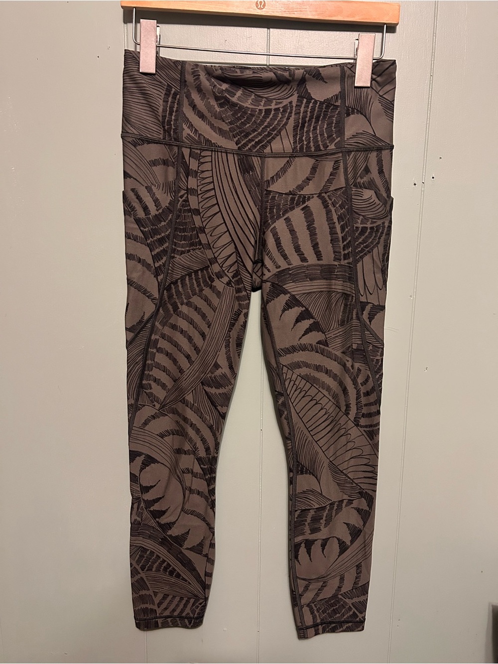Athleta Brown Leggings with Black Botanical Print